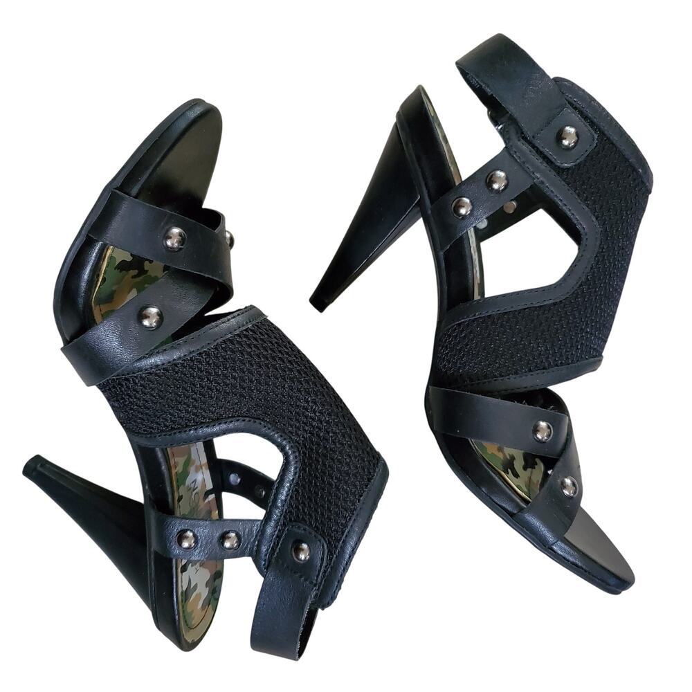 Kenneth Cole Camo Know Shot Heels 6.5 Black Leather Indie Sleaze